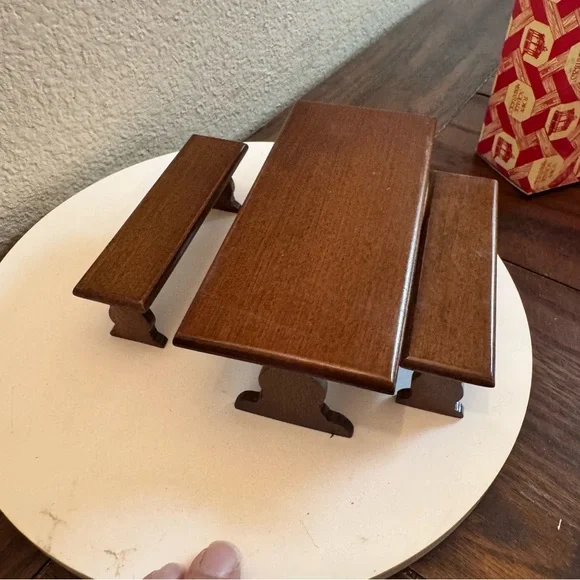 Vintage town square miniatures Dollhouse Furniture Miniature Wood table benches - Picture 2 of 8